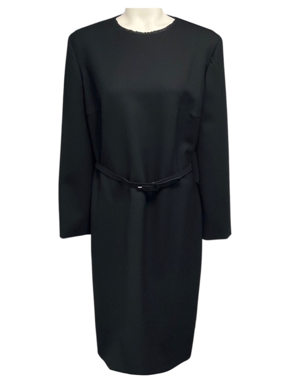 THE ROW BLACK LONG SLEEVED WOOL STRETCH DRESS WITH BELT